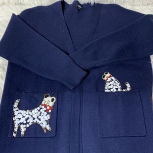 MsSHE open cardigan with sequined doggies in pockets Navy blue oversized
